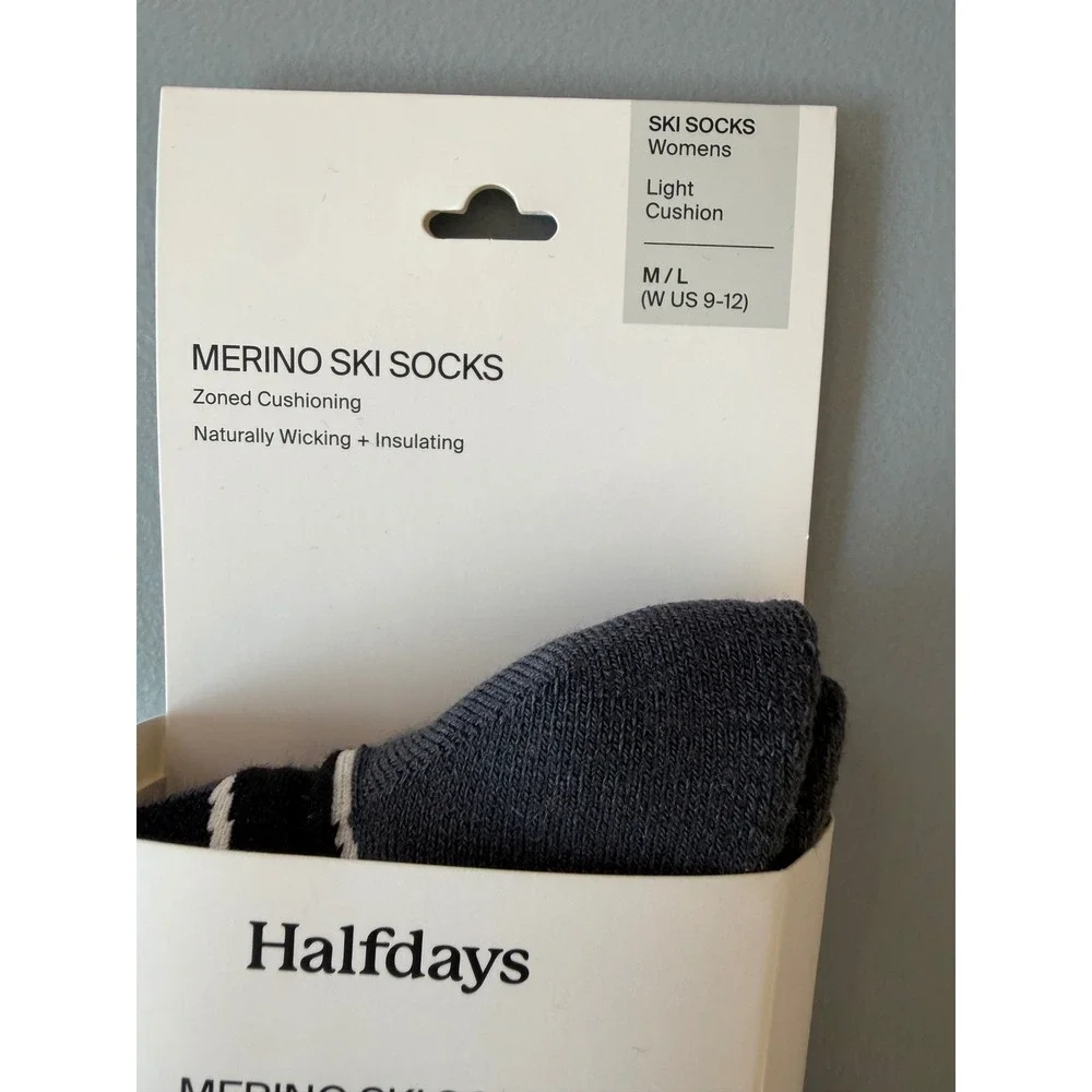 Halfdays Light Cushion Merino Ski Socks Womens M/L 9-12 Black Grey NWT